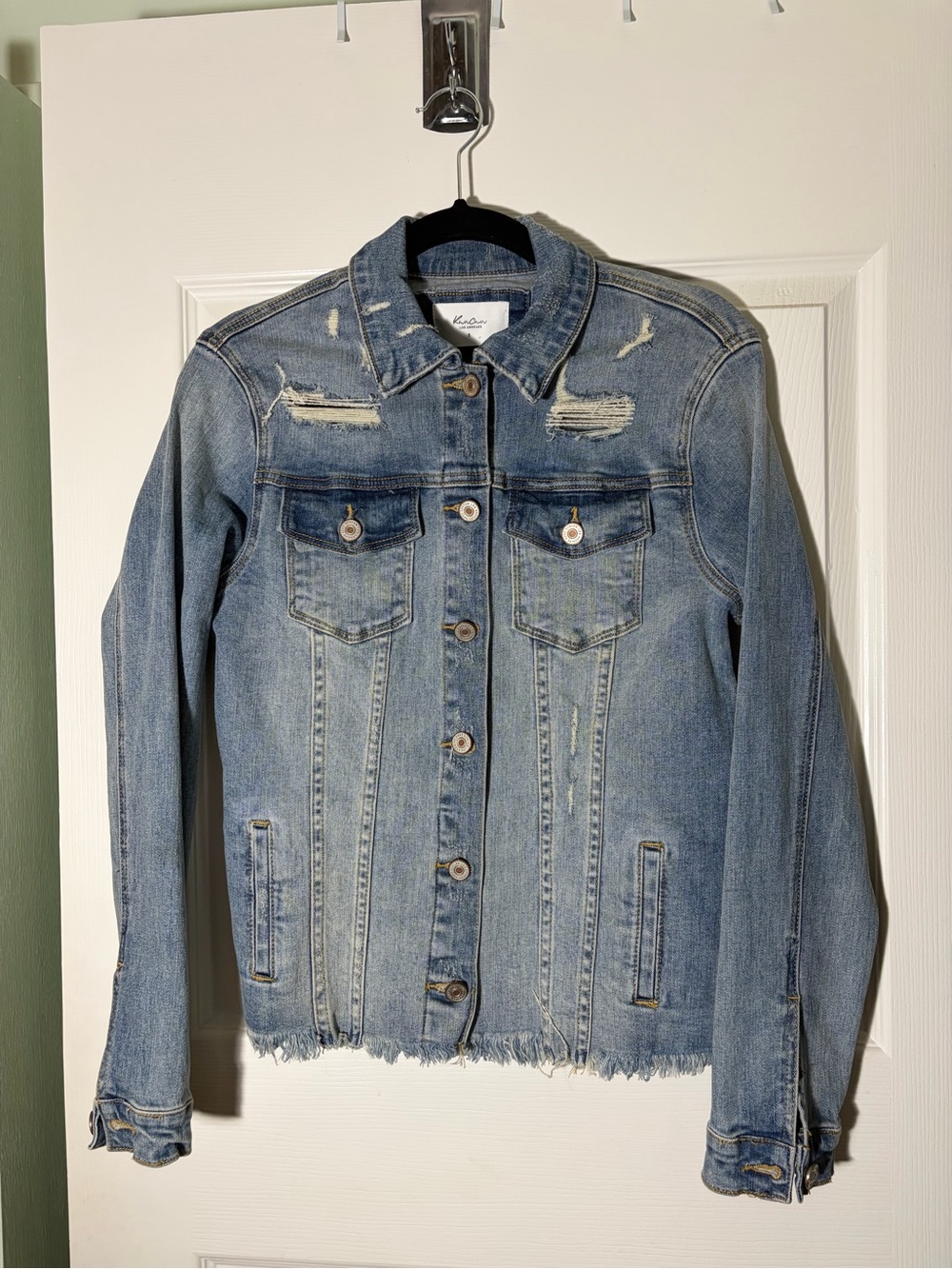 KanCan Light Wash Distressed Denim Jacket